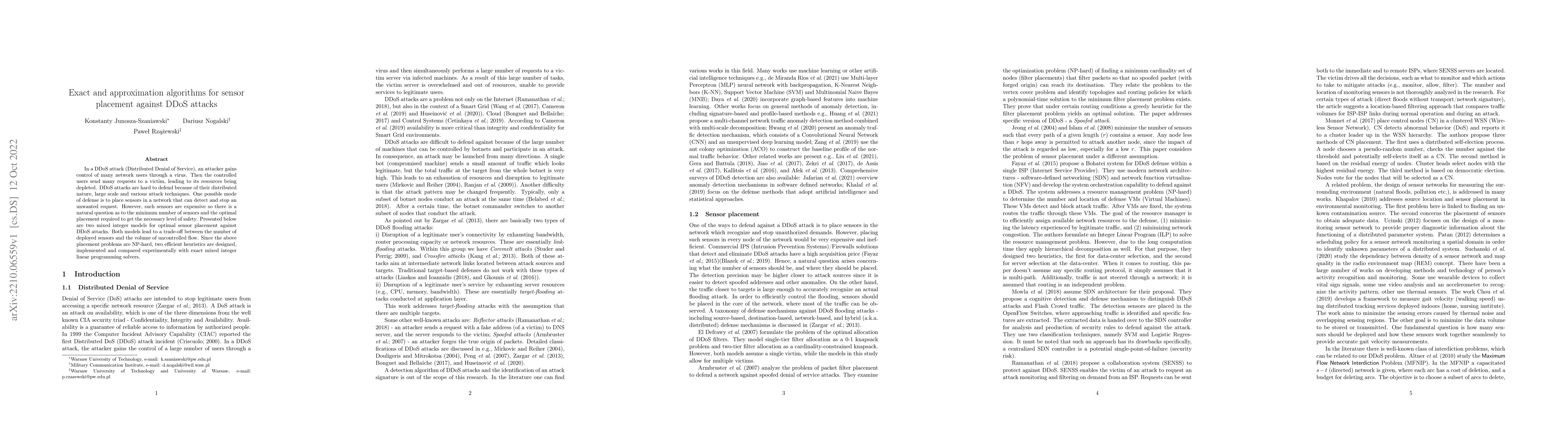 Thumbnail for Exact and approximation algorithms for sensor placement against DDoS
  attacks