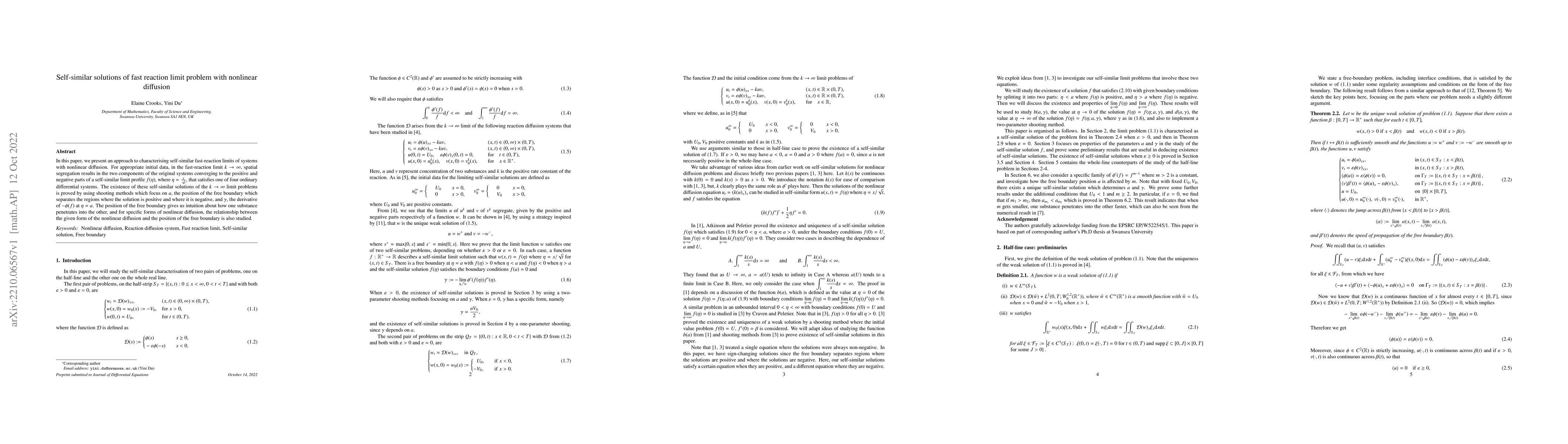 Thumbnail for Self-similar solutions of fast reaction limit problem with nonlinear
  diffusion