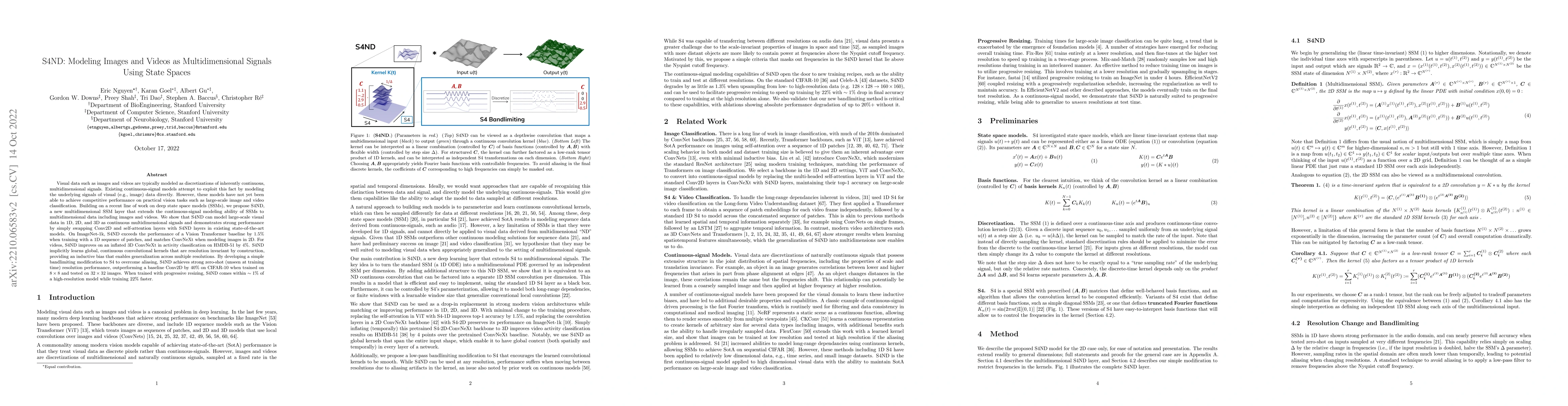 Thumbnail for S4ND: Modeling Images and Videos as Multidimensional Signals Using State
  Spaces