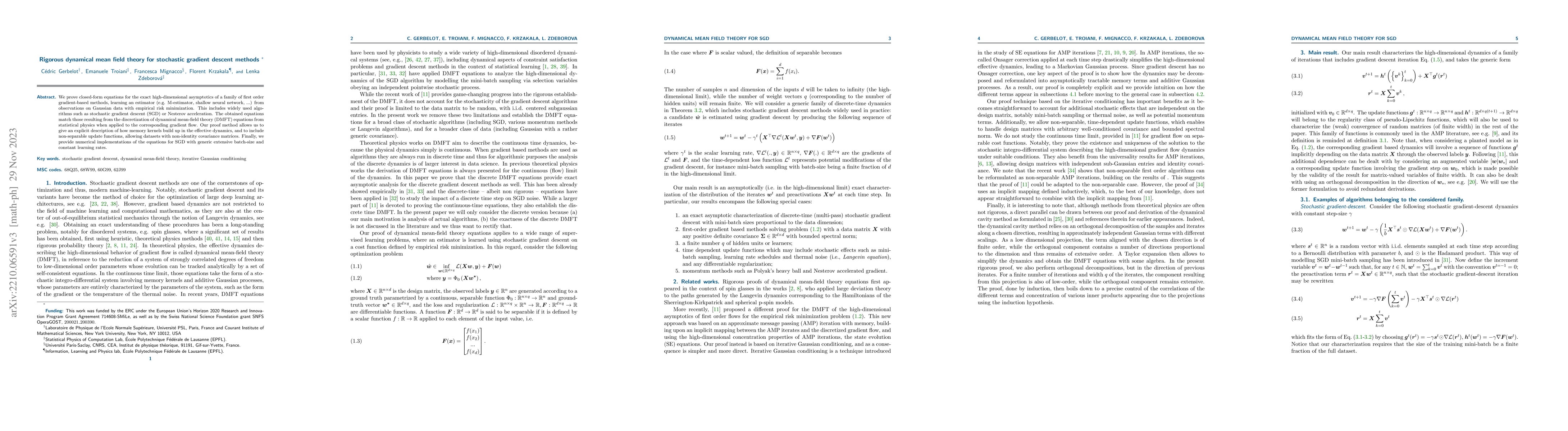 Thumbnail for Rigorous dynamical mean field theory for stochastic gradient descent
  methods