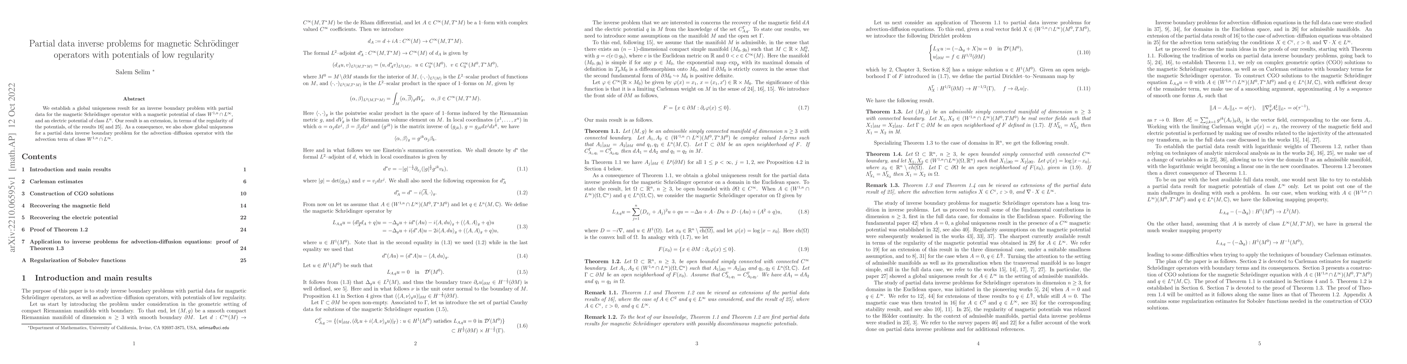 Thumbnail for Partial data inverse problems for magnetic Schr\"odinger operators with
  potentials of low regularity