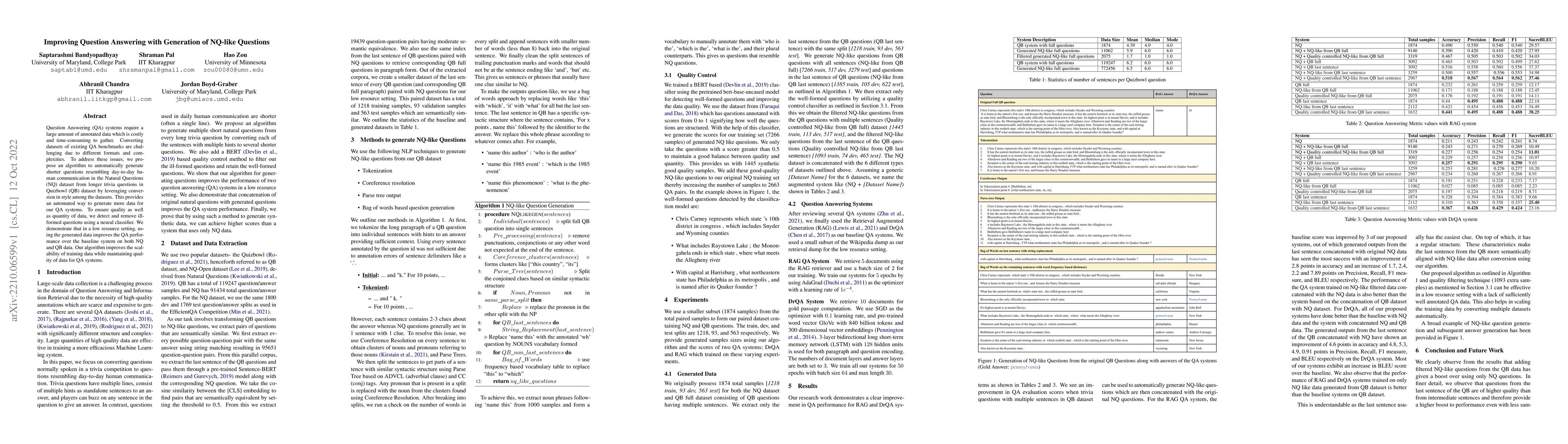 Thumbnail for Improving Question Answering with Generation of NQ-like Questions