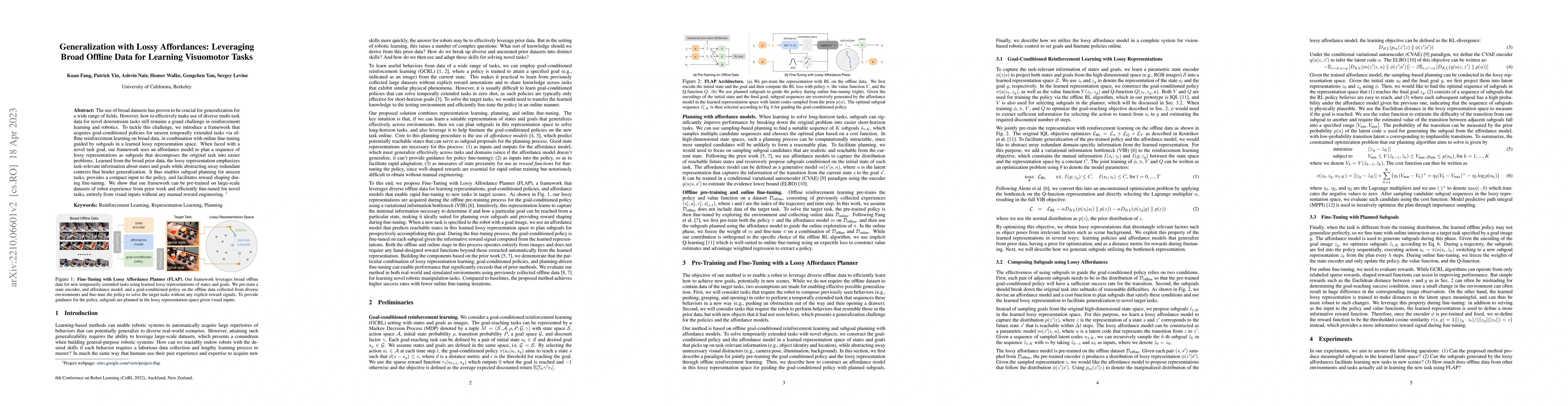 Thumbnail for Generalization with Lossy Affordances: Leveraging Broad Offline Data for
  Learning Visuomotor Tasks