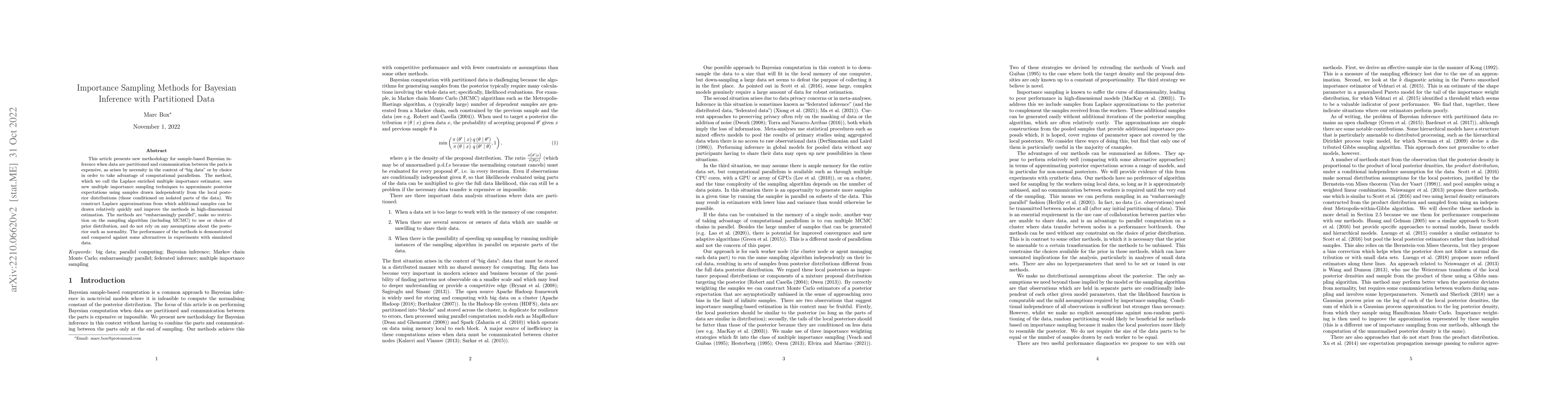 Thumbnail for Importance Sampling Methods for Bayesian Inference with Partitioned Data