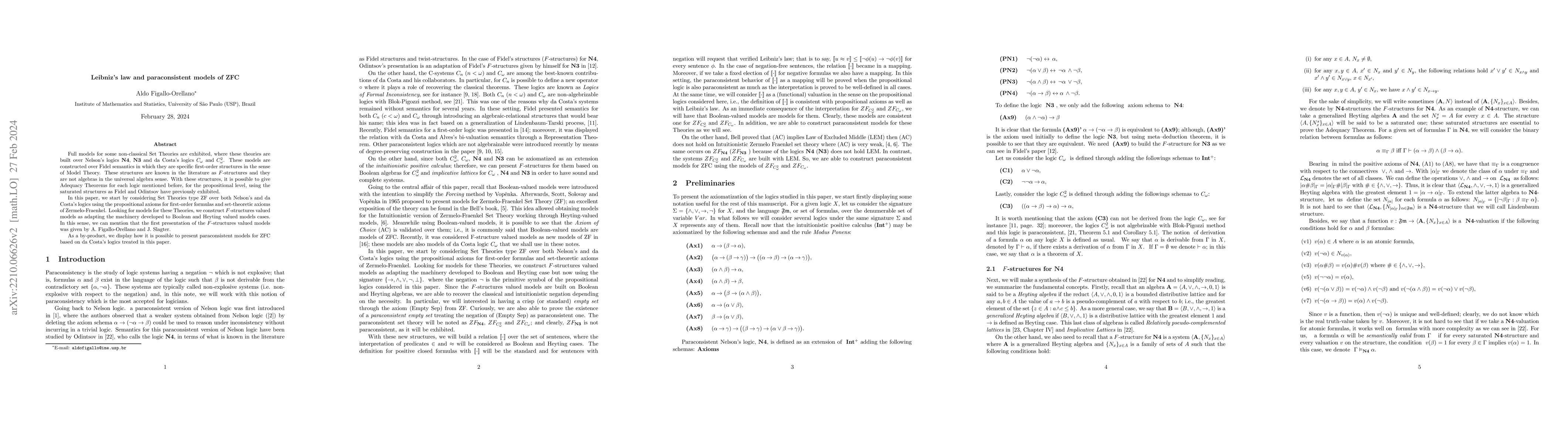 Thumbnail for Leibniz's law and paraconsistent models of ZFC