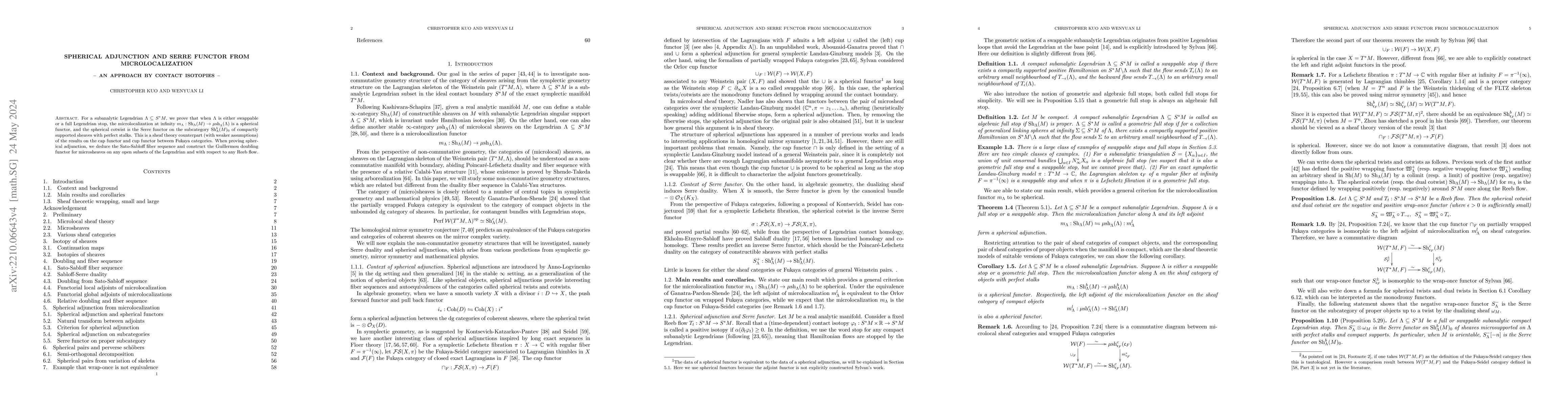 Thumbnail for Spherical adjunction and Serre functor from microlocalization
