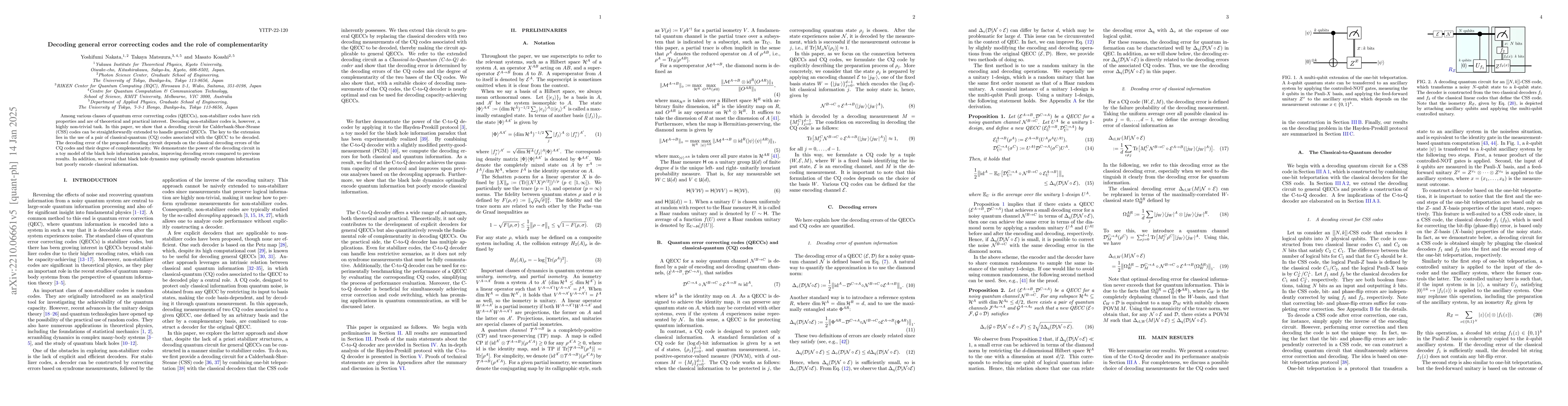 Thumbnail for Decoding general error correcting codes and the role of complementarity
