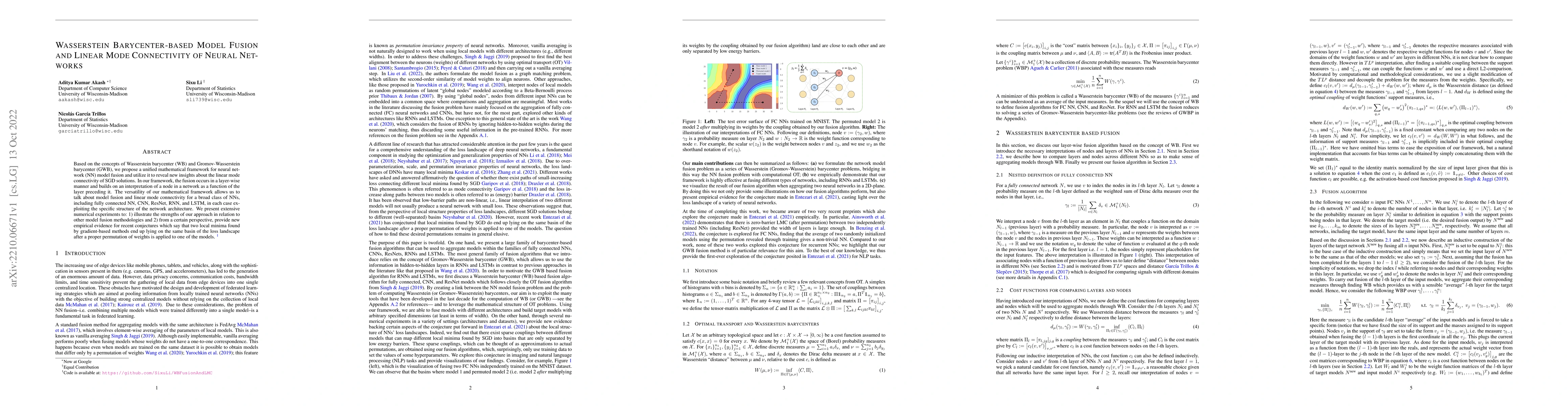 Thumbnail for Wasserstein Barycenter-based Model Fusion and Linear Mode Connectivity
  of Neural Networks