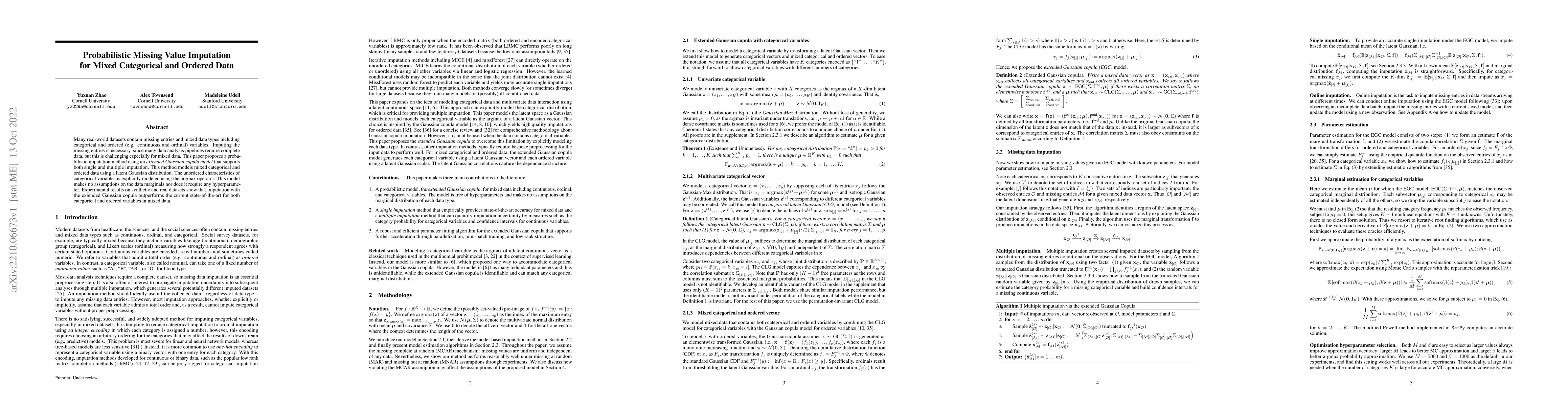Thumbnail for Probabilistic Missing Value Imputation for Mixed Categorical and Ordered
  Data