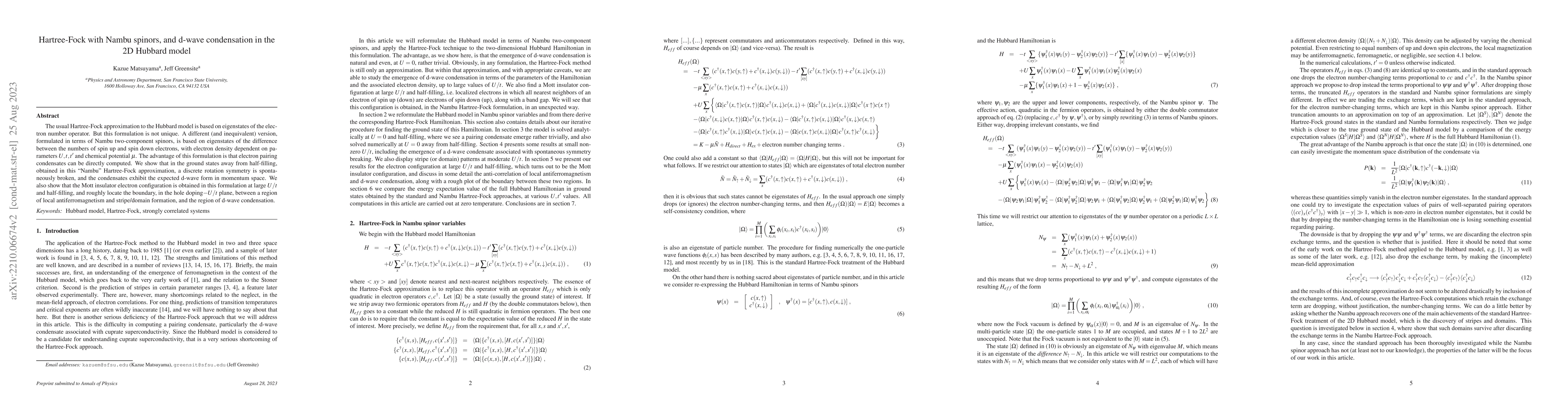Thumbnail for Hartree-Fock with Nambu spinors, and d-wave condensation in the 2D
  Hubbard model