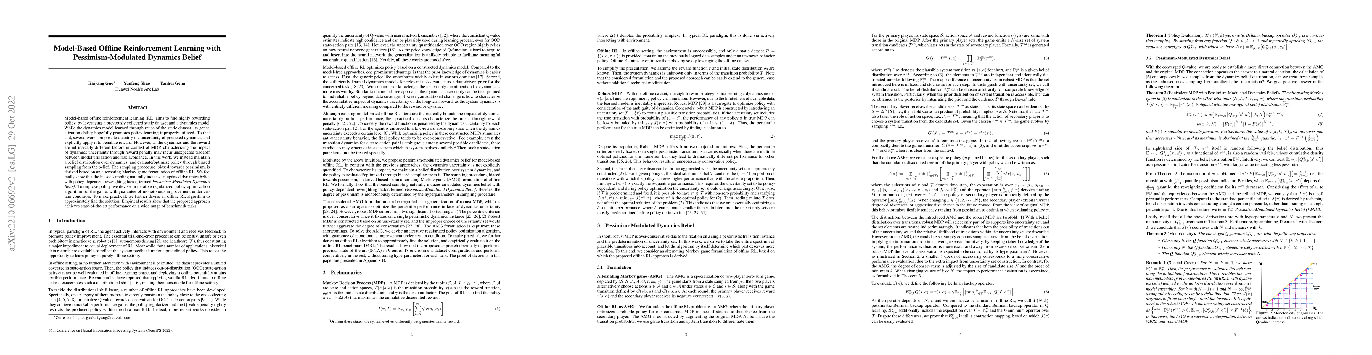 Thumbnail for Model-Based Offline Reinforcement Learning with Pessimism-Modulated
  Dynamics Belief