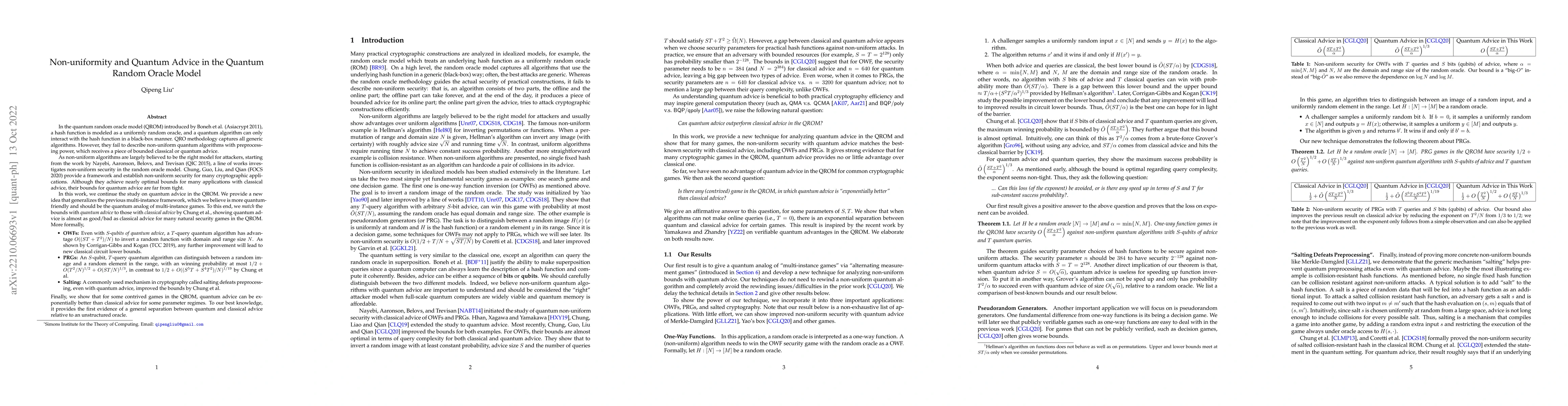 Thumbnail for Non-uniformity and Quantum Advice in the Quantum Random Oracle Model