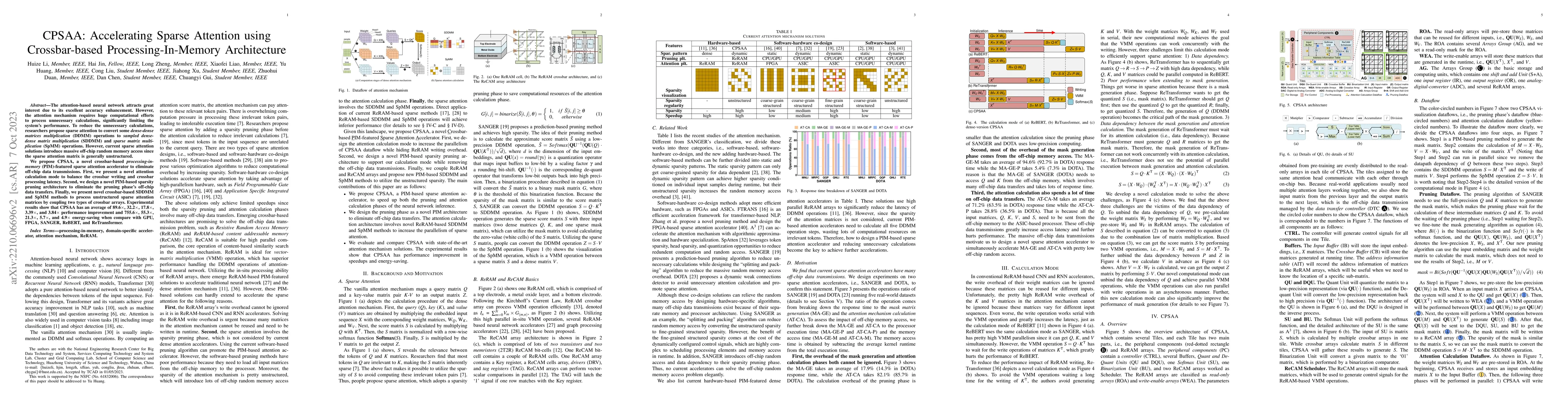 Thumbnail for CPSAA: Accelerating Sparse Attention using Crossbar-based
  Processing-In-Memory Architecture