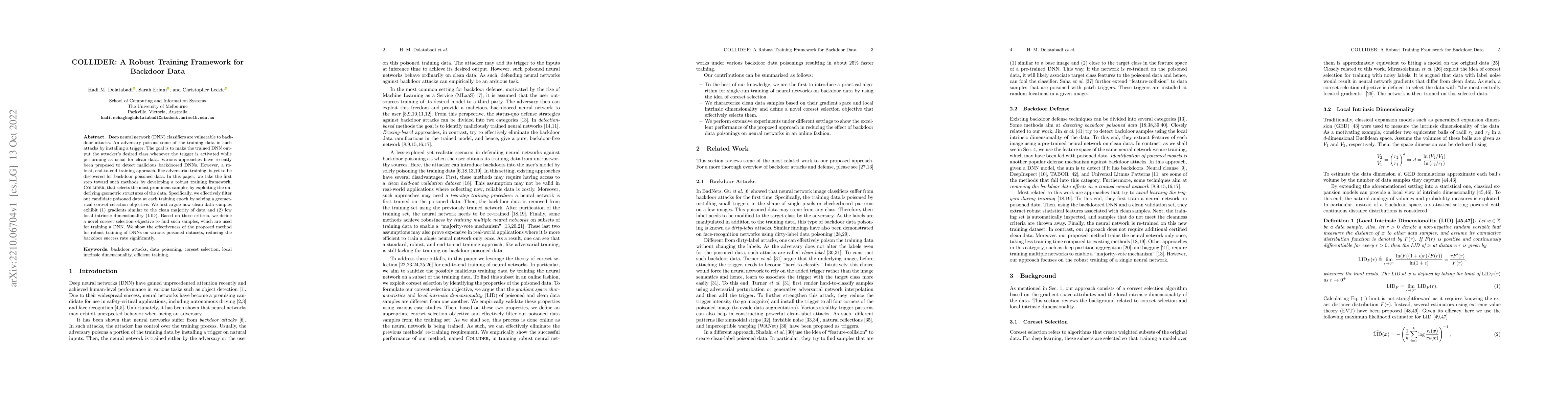 Thumbnail for COLLIDER: A Robust Training Framework for Backdoor Data