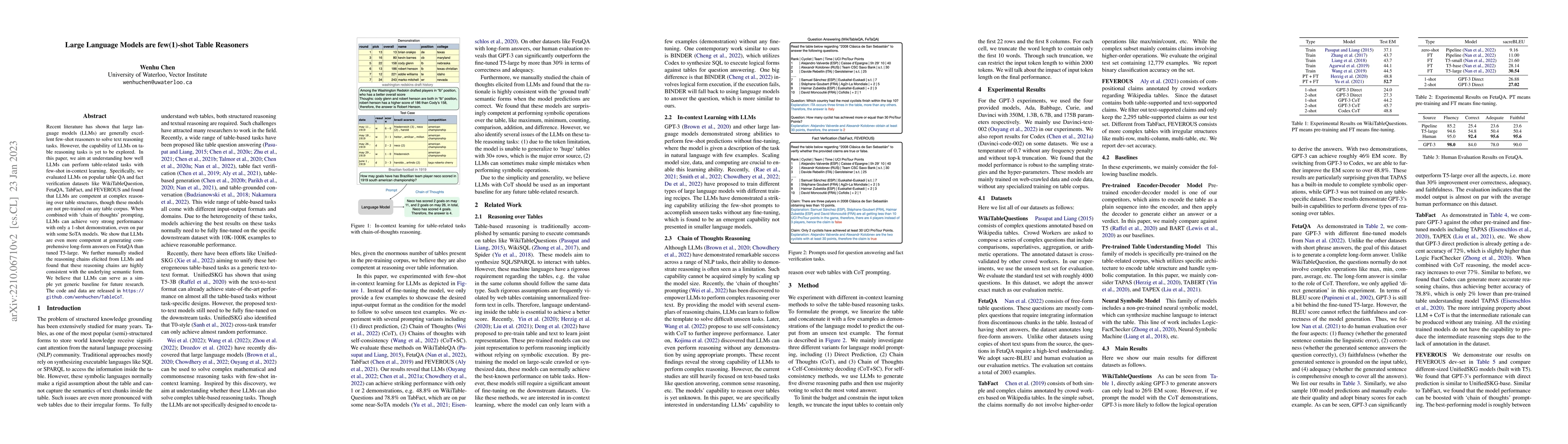 Thumbnail for Large Language Models are few(1)-shot Table Reasoners