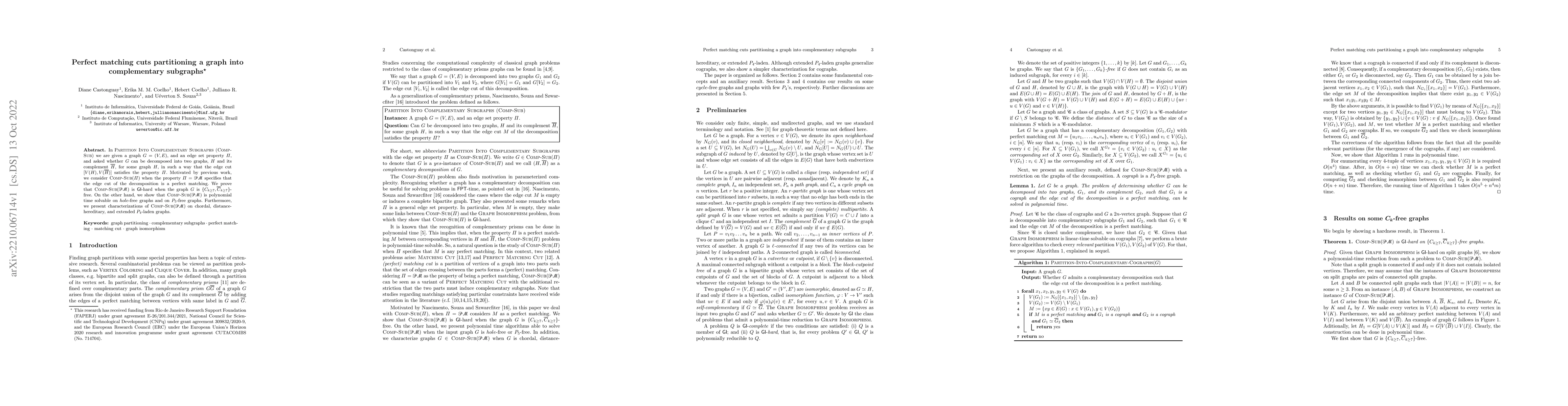 Thumbnail for Perfect matching cuts partitioning a graph into complementary subgraphs