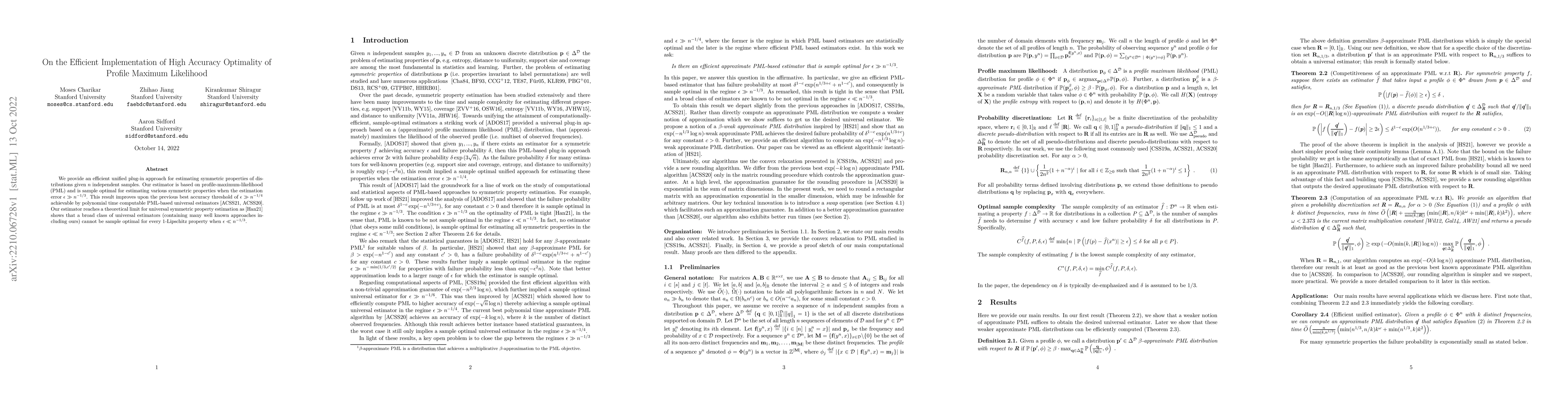 Thumbnail for On the Efficient Implementation of High Accuracy Optimality of Profile
  Maximum Likelihood