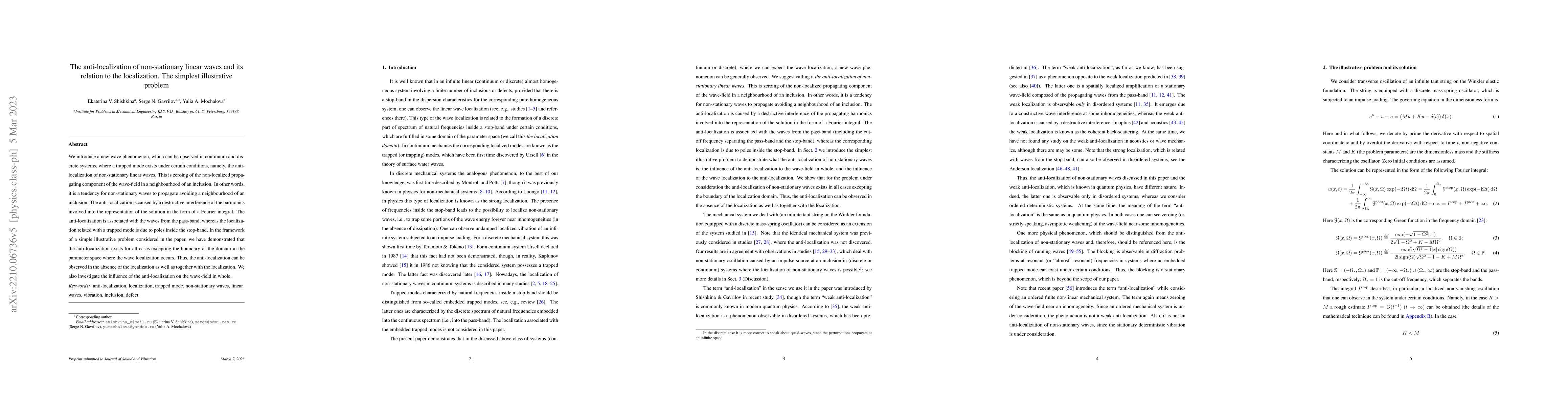 Thumbnail for The anti-localization of non-stationary linear waves and its relation to
  the localization. The simplest illustrative problem