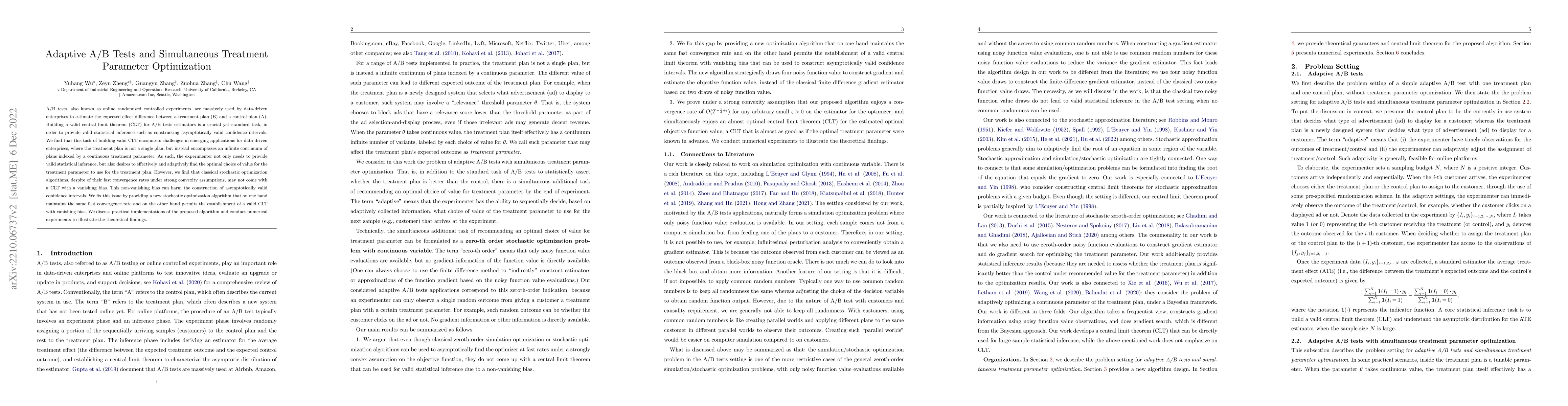 Thumbnail for Adaptive A/B Tests and Simultaneous Treatment Parameter Optimization
