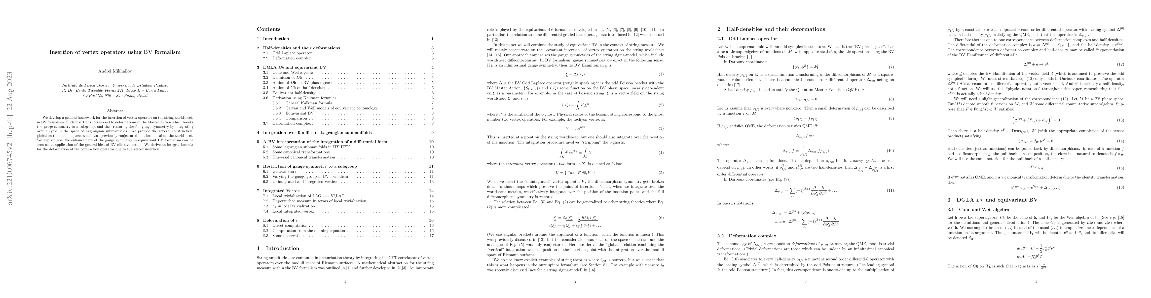Thumbnail for Insertion of vertex operators using BV formalism
