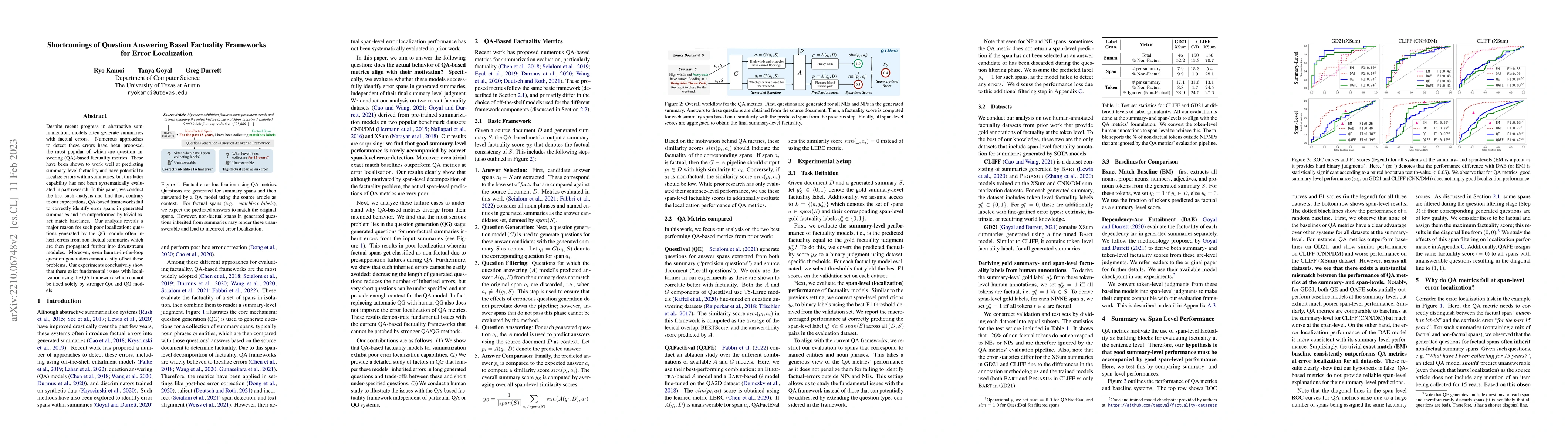 Thumbnail for Shortcomings of Question Answering Based Factuality Frameworks for Error
  Localization