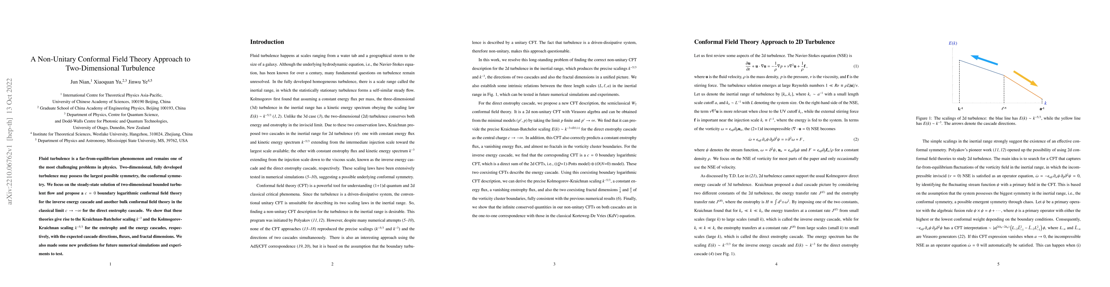 Thumbnail for A Non-Unitary Conformal Field Theory Approach to Two-Dimensional
  Turbulence