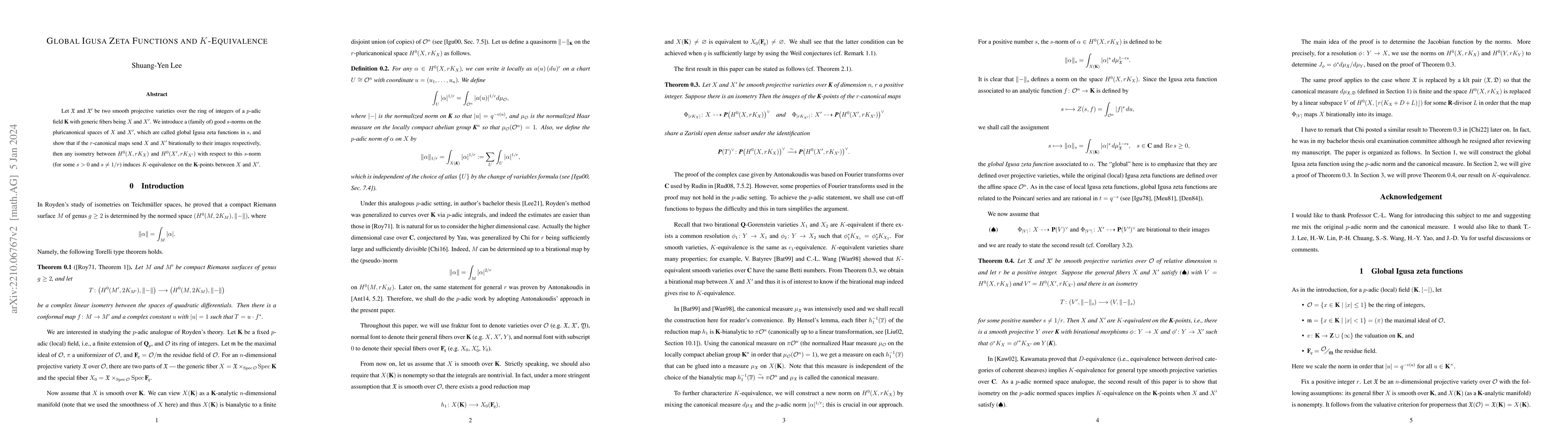 Thumbnail for Global Igusa zeta function and $K$-equivalence