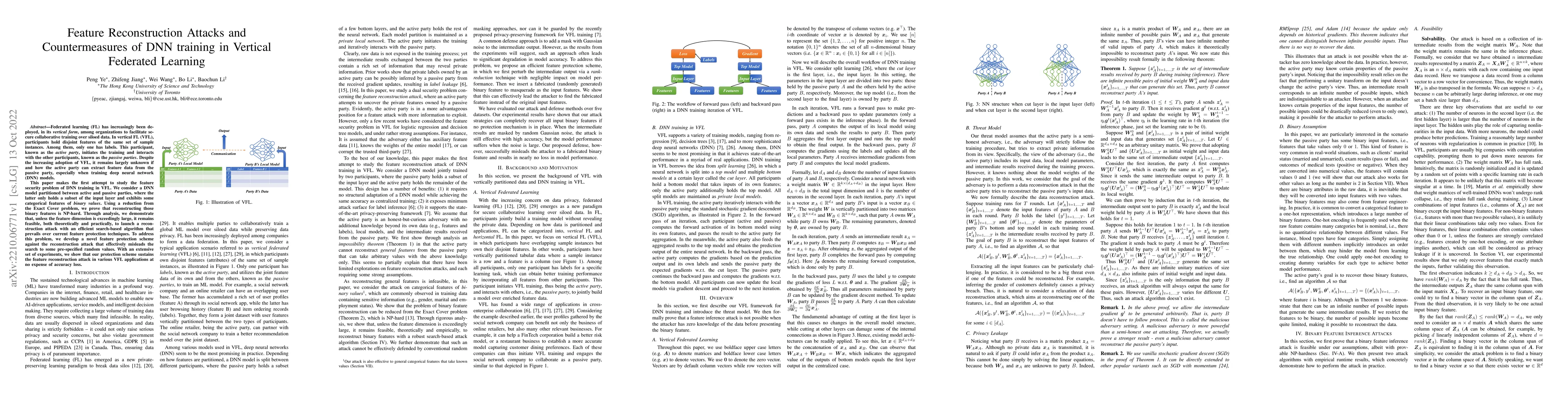 Thumbnail for Feature Reconstruction Attacks and Countermeasures of DNN training in
  Vertical Federated Learning