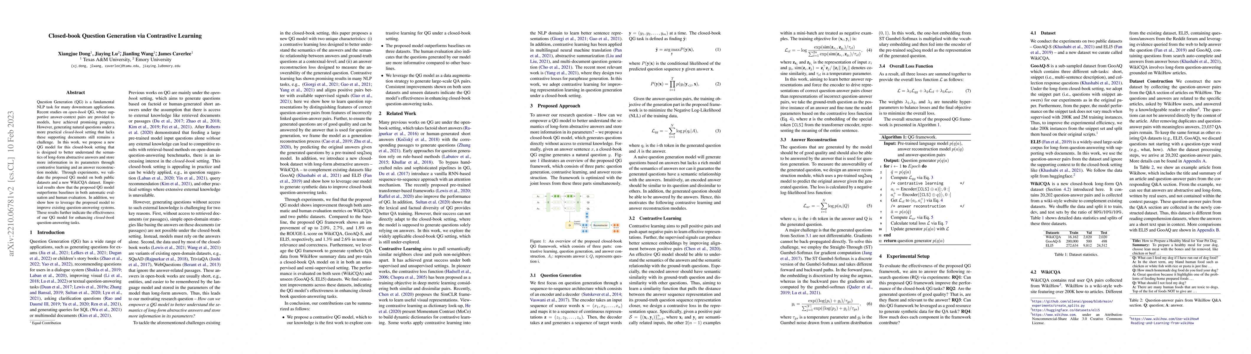 Thumbnail for Closed-book Question Generation via Contrastive Learning