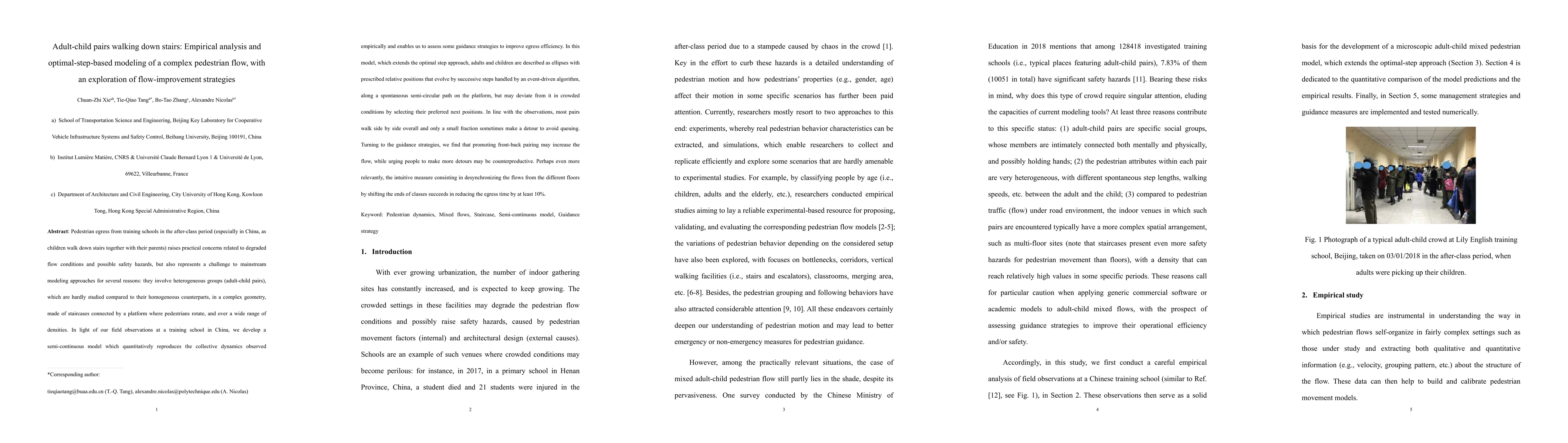 Thumbnail for Adult-child pairs walking down stairs: Empirical analysis and
  optimal-step-based modeling of a complex pedestrian flow, with an exploration
  of flow-improvement strategies