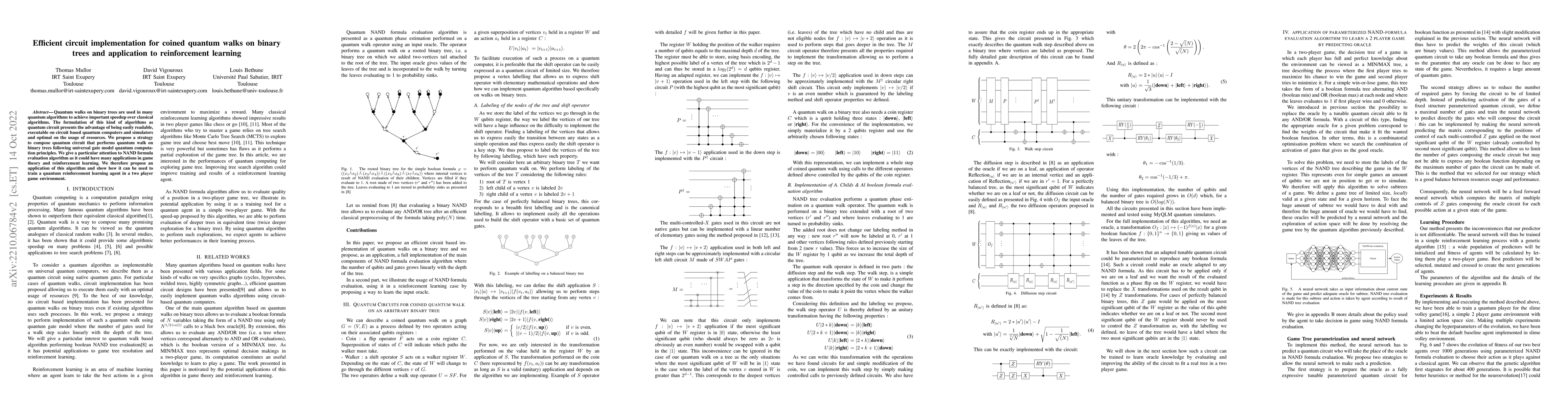 Thumbnail for Efficient circuit implementation for coined quantum walks on binary
  trees and application to reinforcement learning