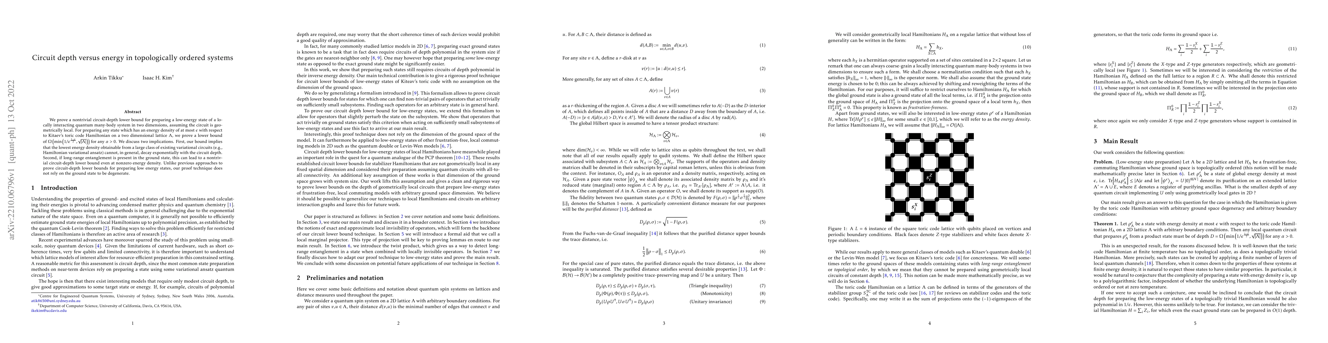 Thumbnail for Circuit depth versus energy in topologically ordered systems
