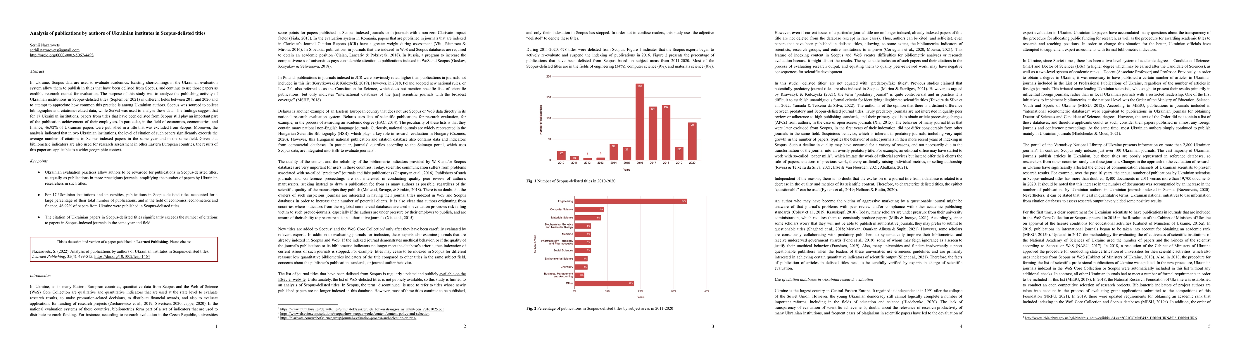 Thumbnail for Analysis of publications by authors of Ukrainian institutes in
  Scopus-delisted titles