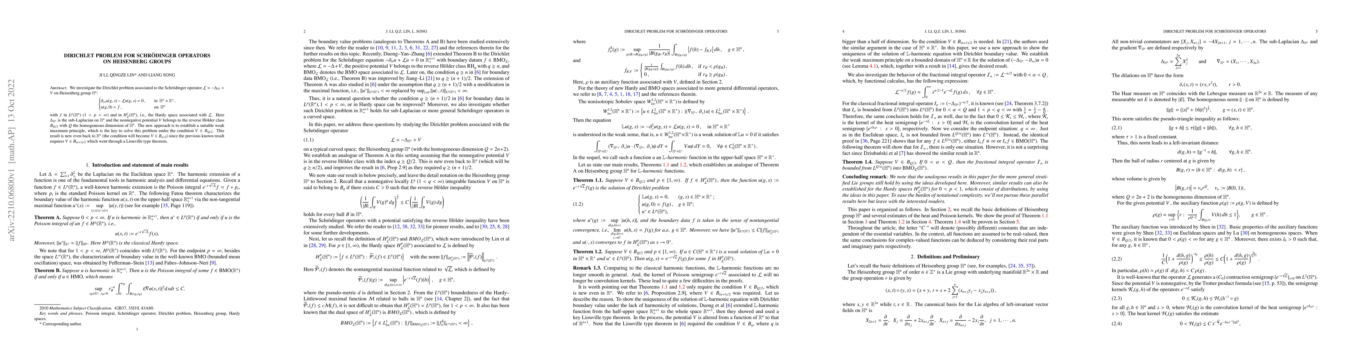 Thumbnail for Dirichlet problem for Schr\"odinger operators on Heisenberg groups