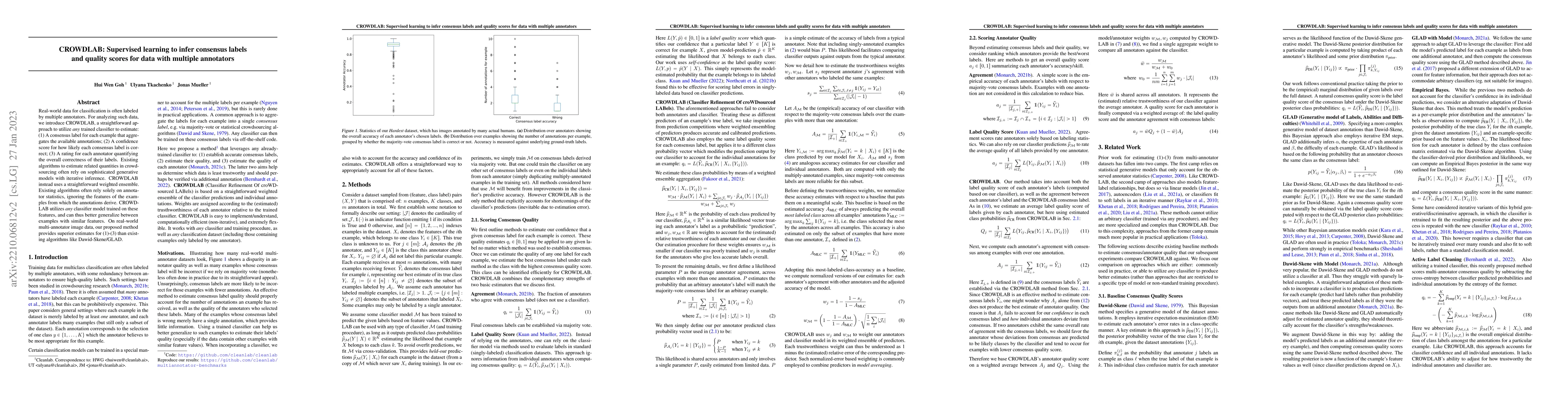 Thumbnail for CROWDLAB: Supervised learning to infer consensus labels and quality
  scores for data with multiple annotators