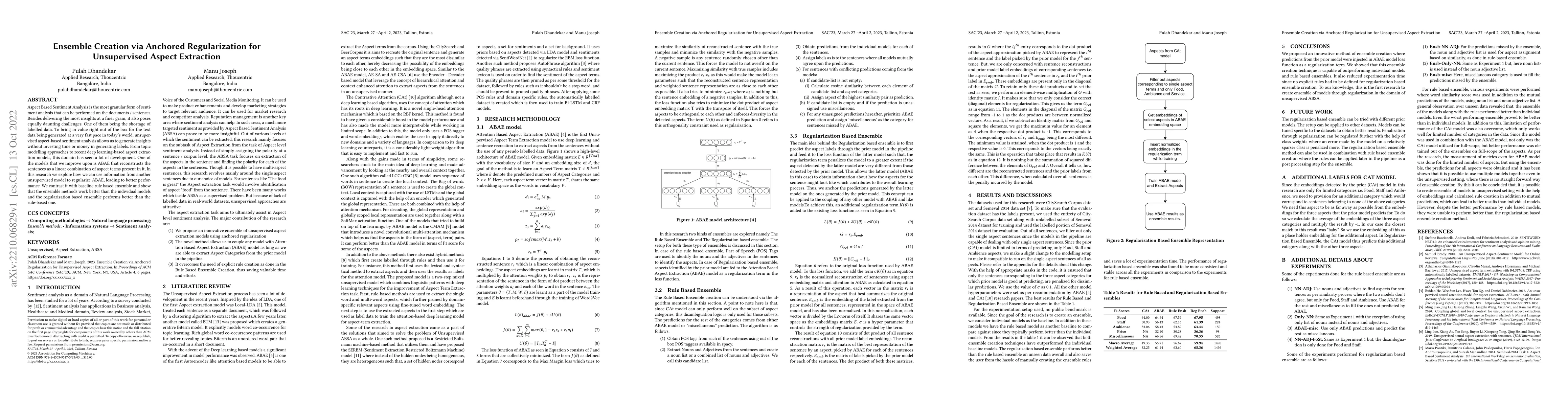 Thumbnail for Ensemble Creation via Anchored Regularization for Unsupervised Aspect
  Extraction