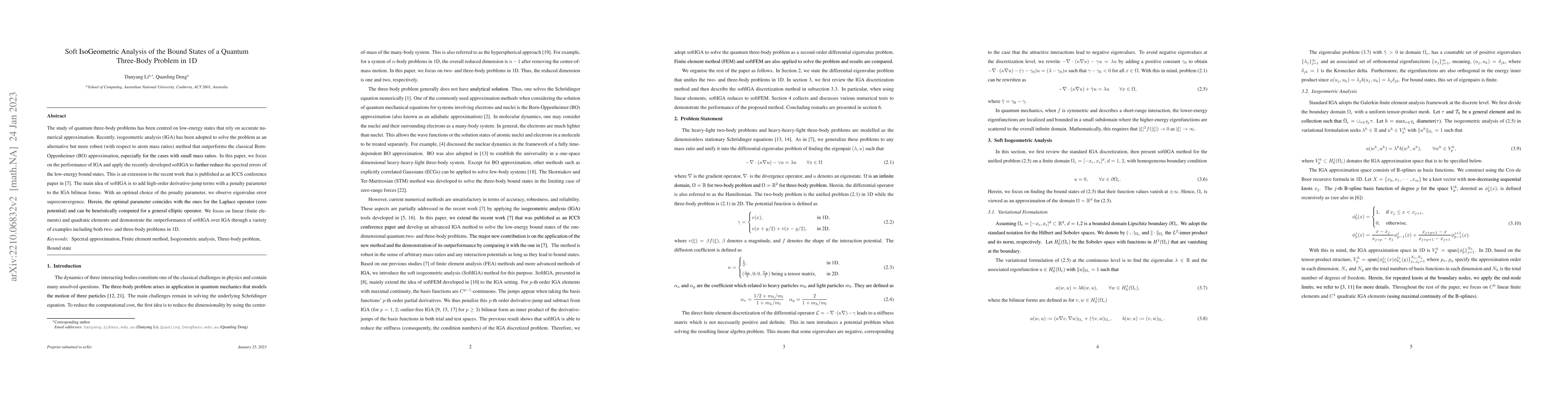 Thumbnail for Soft isogeometric analysis of the Bound States of a Quantum Three-Body
  Problem in 1D