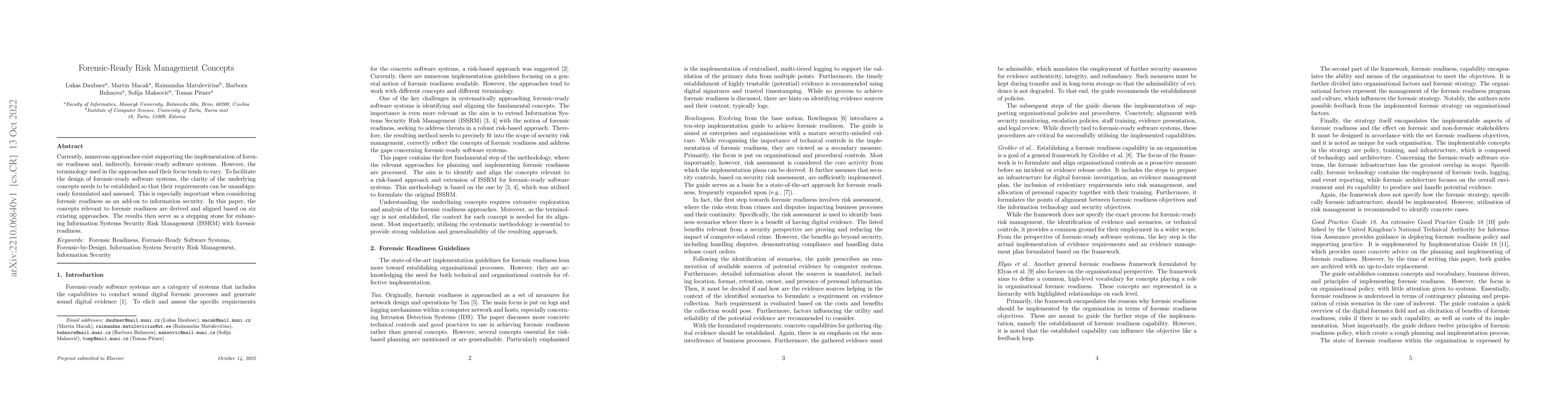 Thumbnail for Forensic-Ready Risk Management Concepts
