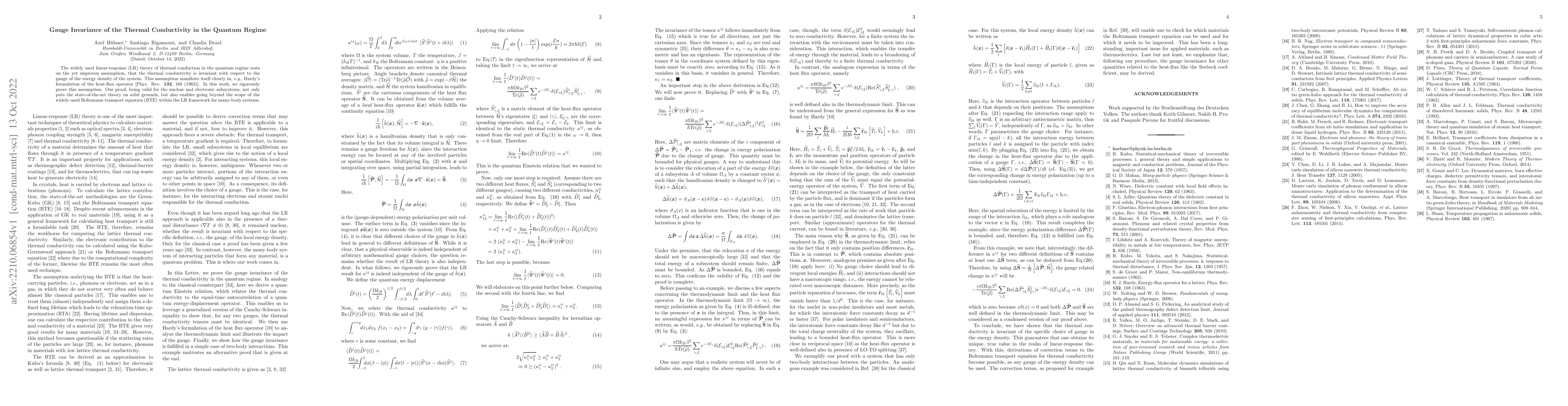 Thumbnail for Gauge Invariance of the Thermal Conductivity in the Quantum Regime