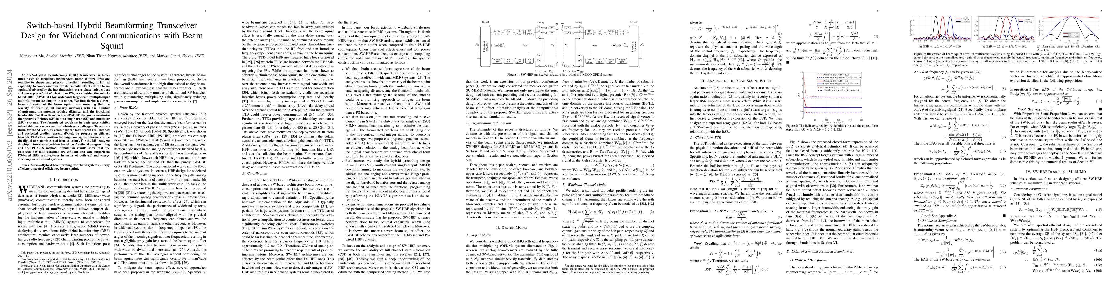 Thumbnail for Switch-based Hybrid Beamforming Transceiver Design for Wideband
  Communications with Beam Squint