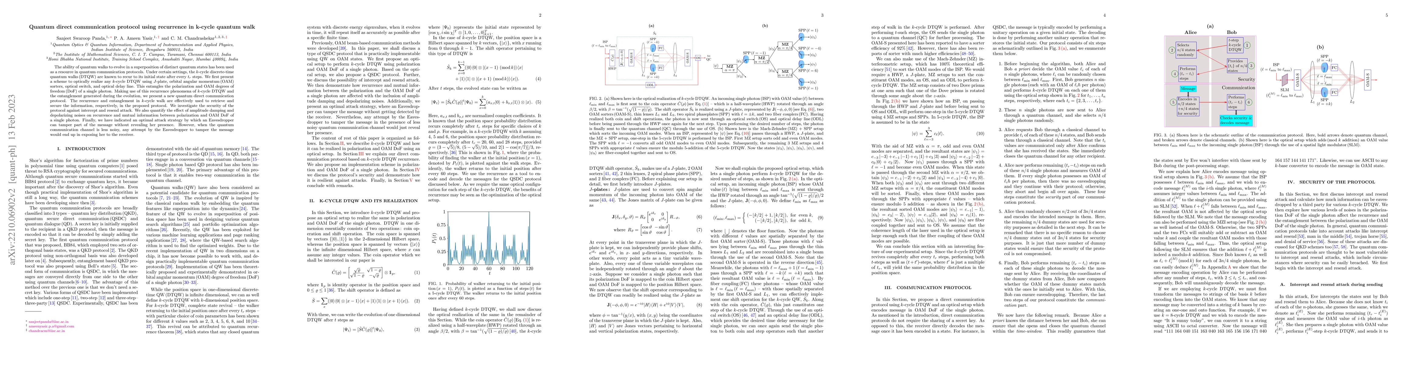Thumbnail for Quantum direct communication protocol using recurrence in k-cycle
  quantum walk