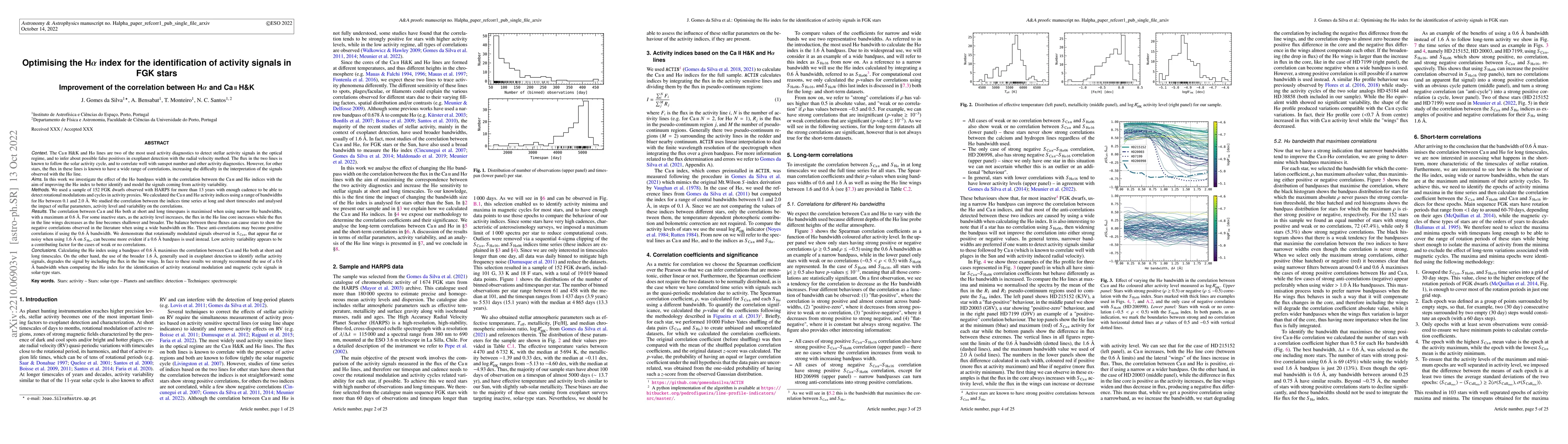 Thumbnail for Optimising the H$\alpha$ index for the identification of activity
  signals in FGK stars. Improvement of the correlation between H$\alpha$ and
  CaII H&K