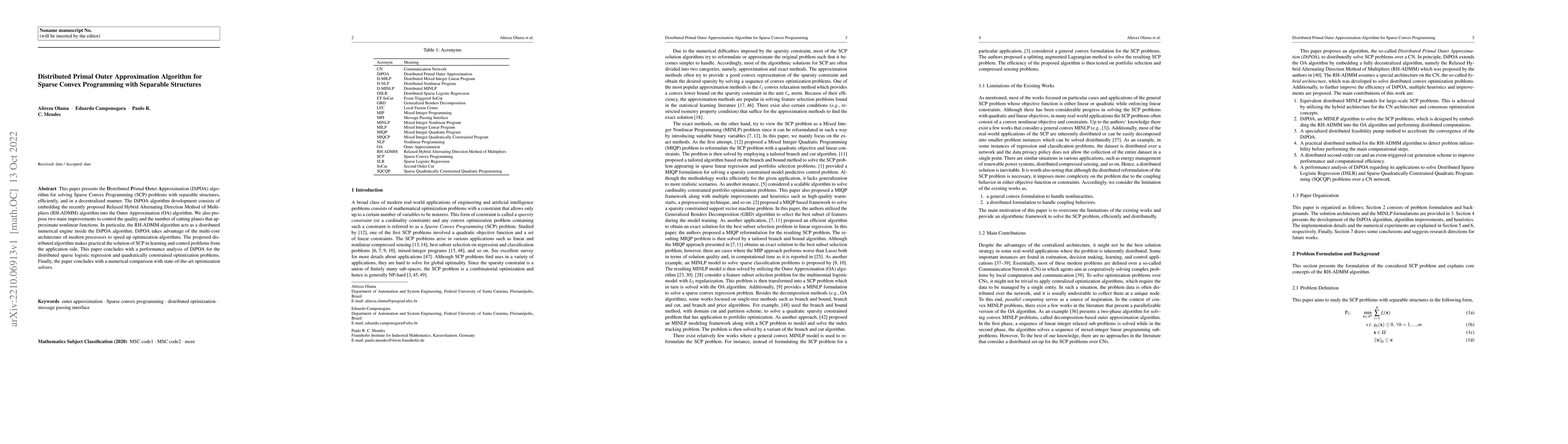 Thumbnail for Distributed Primal Outer Approximation Algorithm for Sparse Convex
  Programming with Separable Structures