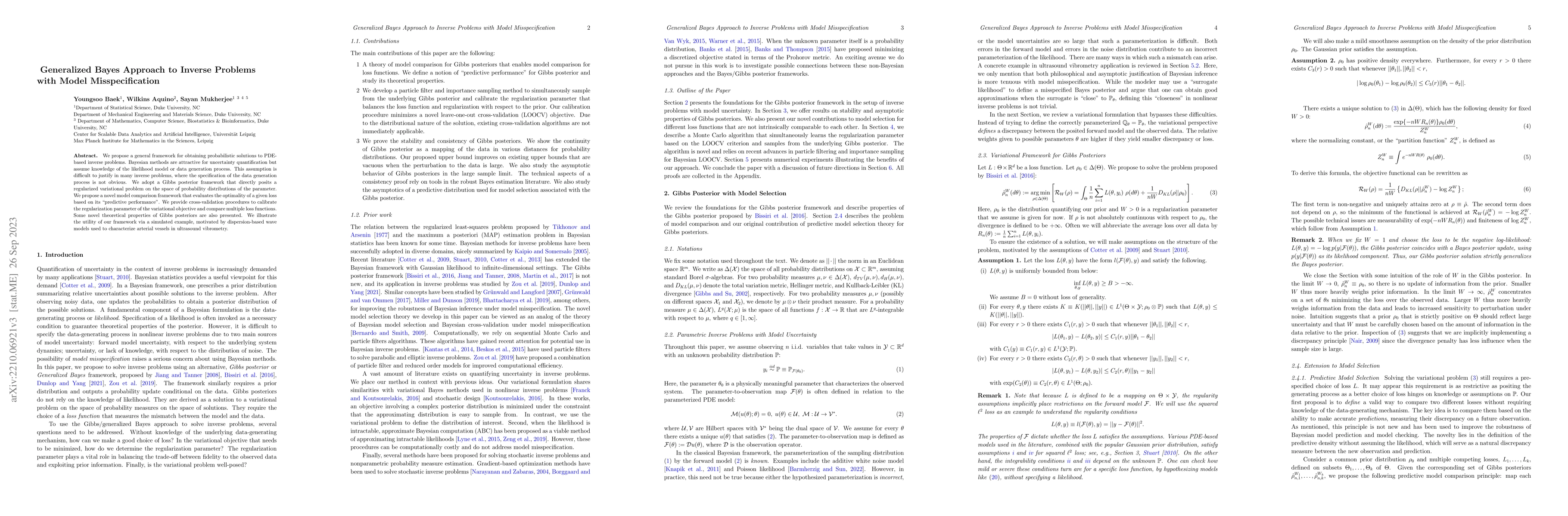 Thumbnail for Generalized Bayes Approach to Inverse Problems with Model
  Misspecification