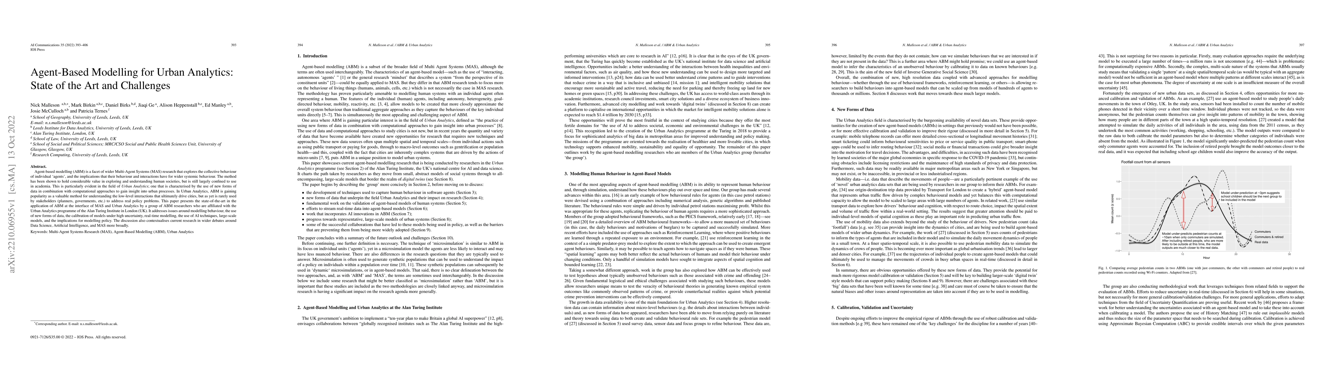 Thumbnail for Agent-Based Modelling for Urban Analytics: State of the Art and
  Challenges