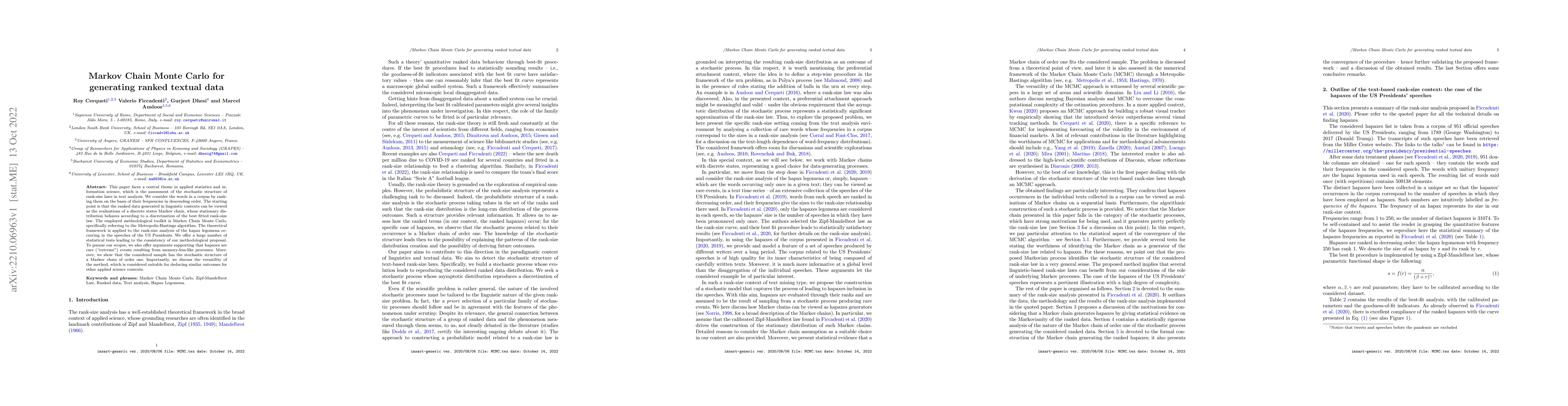 Thumbnail for Markov Chain Monte Carlo for generating ranked textual data