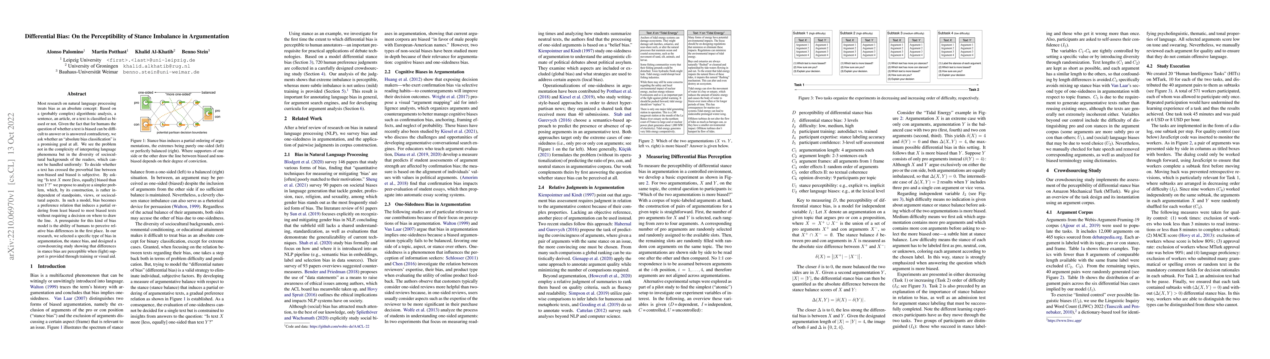 Thumbnail for Differential Bias: On the Perceptibility of Stance Imbalance in
  Argumentation