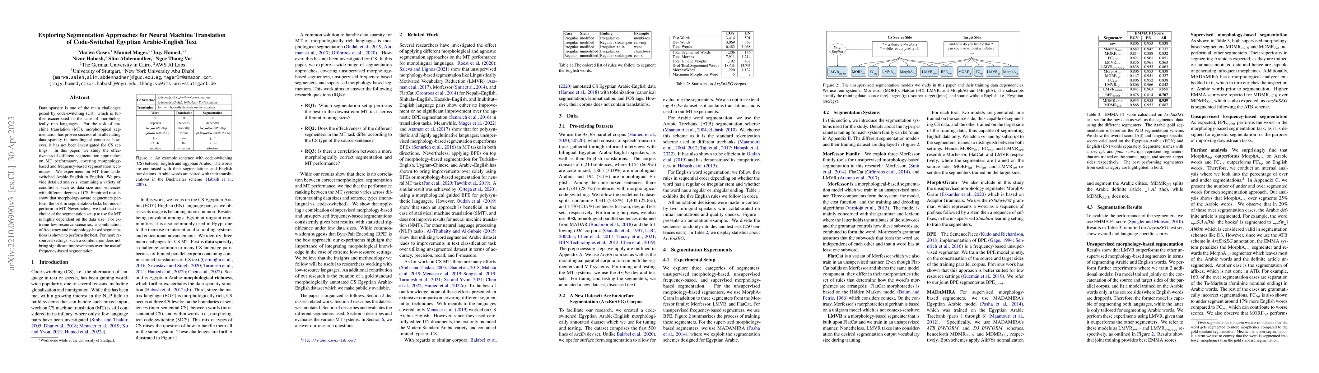 Thumbnail for Exploring Segmentation Approaches for Neural Machine Translation of
  Code-Switched Egyptian Arabic-English Text