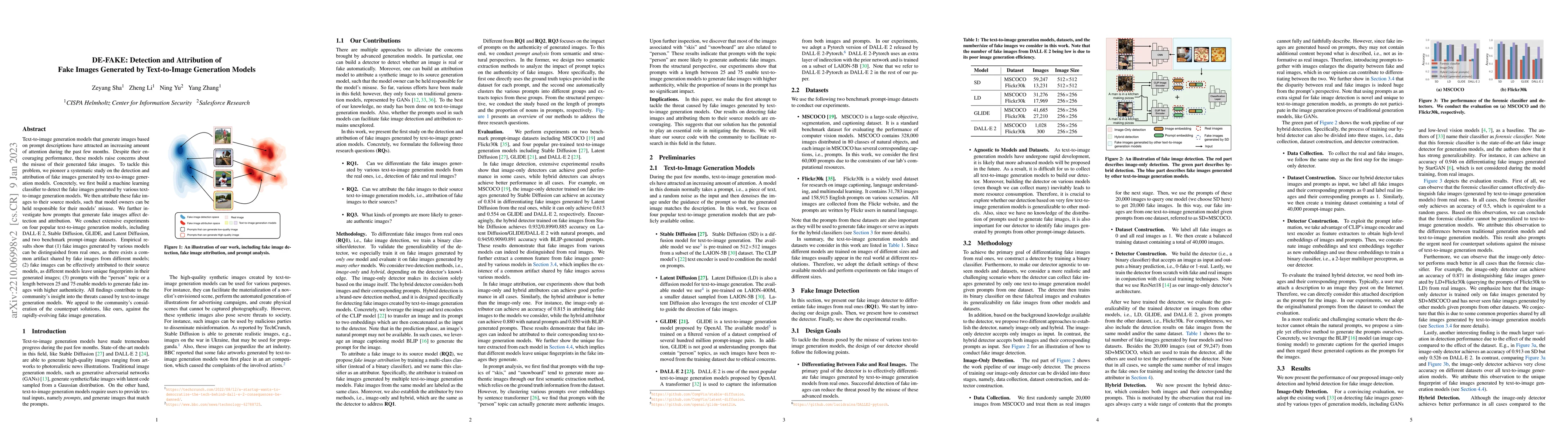 Thumbnail for DE-FAKE: Detection and Attribution of Fake Images Generated by
  Text-to-Image Generation Models