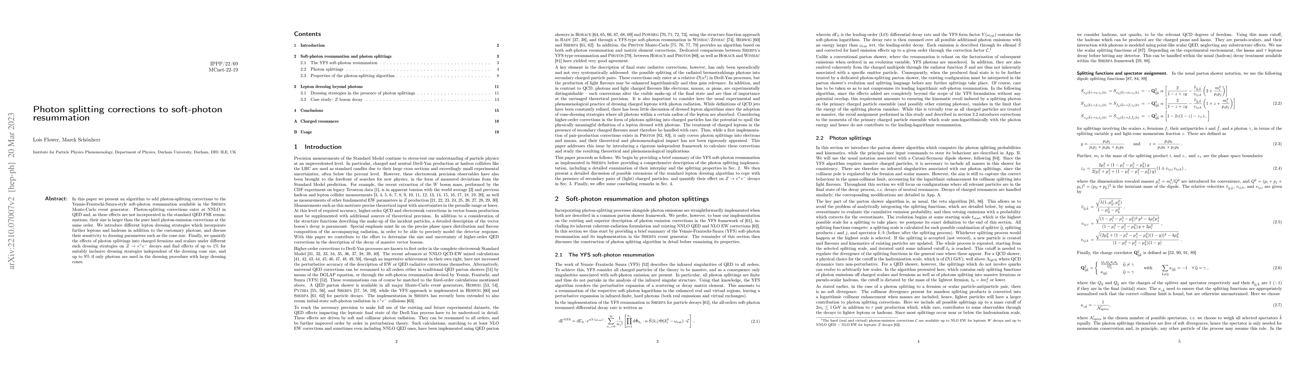 Thumbnail for Photon splitting corrections to soft-photon resummation